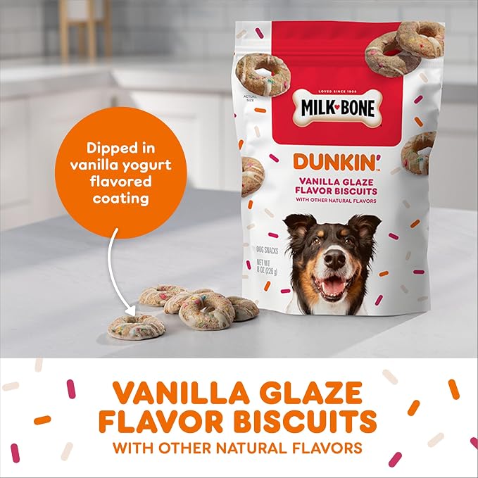 Milk-Bone Dunkin’ Vanilla Glaze Flavor Dog Biscuits with Other Natural Flavors, 8 Oz. Bag