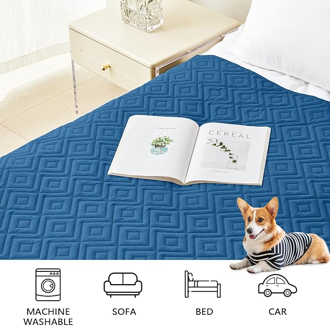hyha Waterproof Dog Blanket, Soft Pet Bed Blankets, Waterproof Sofa Couch Cover for Dogs Washable, Reversible Pet Couch Covers for Sofa Furniture (40x50 Inch, Navy Blue/Blue)