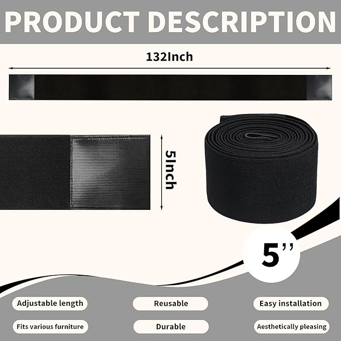 Under Couch Blocker, 5''×132'' Adjustable Elastic Couch blockers for Pets and Kids Toys, Suitable for Multiple Types of Furniture Legs