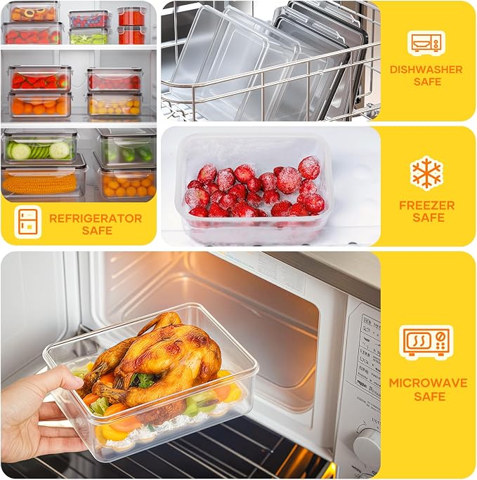52 PCS Food Storage Containers with Lids Airtight (26 Lids & 26 Containers)- Reusable Plastic Leakproof Meal-Prep Container for Kitchen Storage Organization Microwave/Dishwasher Safe with Labels & Pen