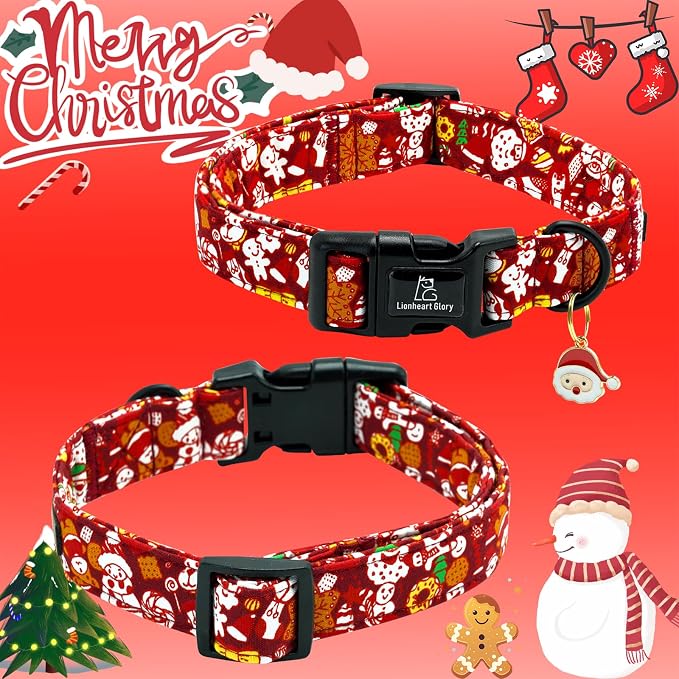 Lionheart glory Christmas Dog Collar, Red Christmas Santa Deer Dogs Collar Adjustable Soft Comfortable Collars for Medium Dogs Girl or Boy Pet Gift Fall Cute Collar