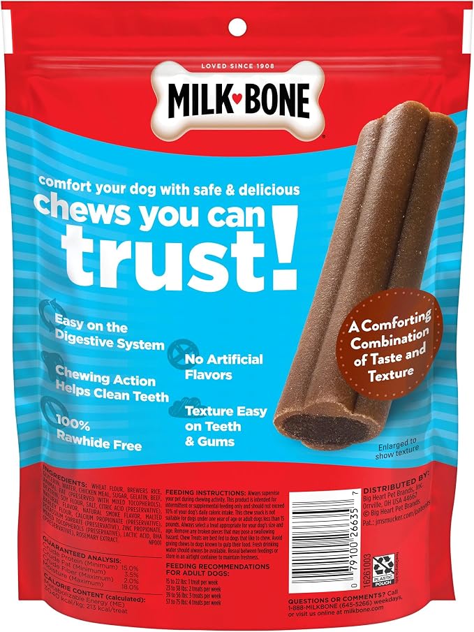 Milk-Bone Comfort Chews, Dog Treats with Unique Chewy Texture and Real Beef, 3 Chews (Pack of 5)
