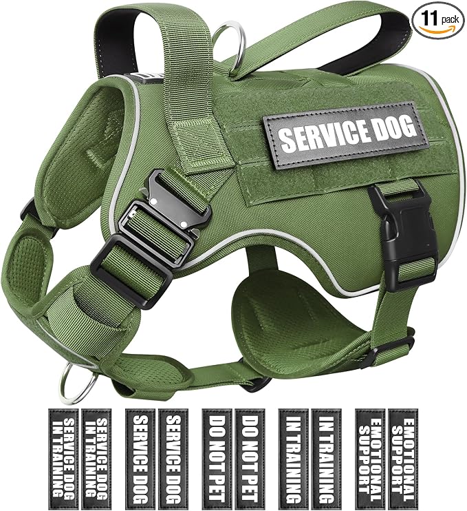 WINSEE Tactical Dog Harness for Large Dog, Heavy Duty Service Dog MOLLE Vest with 10 Pet Patches, No Pull Military Working Vest for Training Hunting Walking