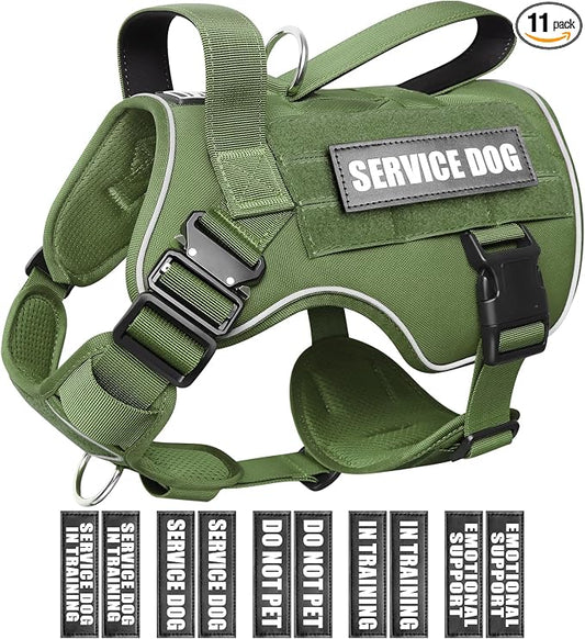 WINSEE Tactical Dog Harness for Large Dog, Heavy Duty Service Dog MOLLE Vest with 10 Pet Patches, No Pull Military Working Vest for Training Hunting Walking