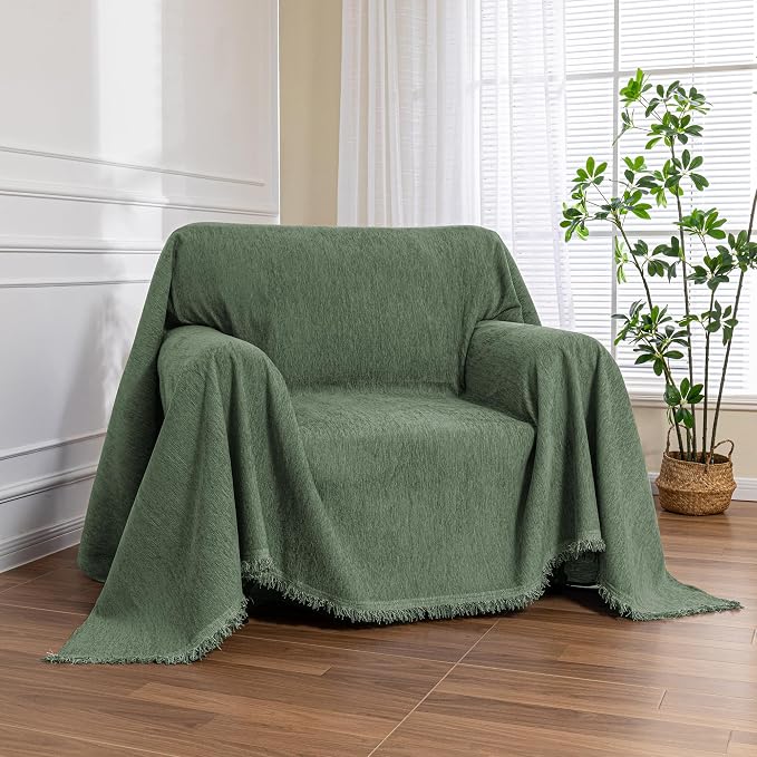 MEETSKY Small Couch Cover Oversized Armchair Sofa Cover Washable for Dogs Sofa Single Recliner, Chenille Sofa Throw Slipcover for Pets Sofa Cover Thick, 71" x 91", Moss Green