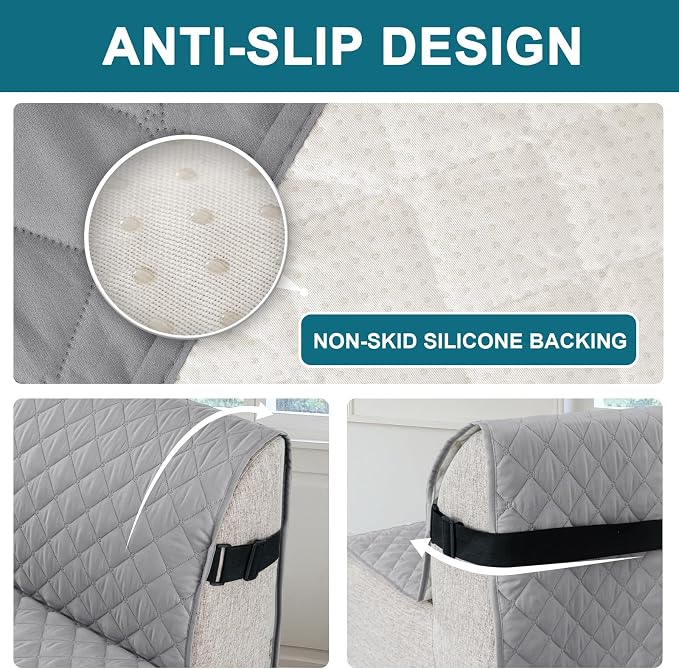 Turquoize 100% Waterproof Futon Cover Futon Slipcover Washable Armless Sofa Bed Slipcover Protector Seat Width Up to 70" with Adjustable Elastic Strap Anti-Slip for Dogs, Dove Gray