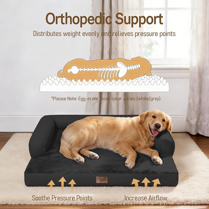 Comfort Expression Extra Large Dog Bed - XL Washable Waterproof Orthopedic Pet Bed for Big Dog Pet Couch Memory Foam Sofa Bolster with Removable Cover - 42 x 30