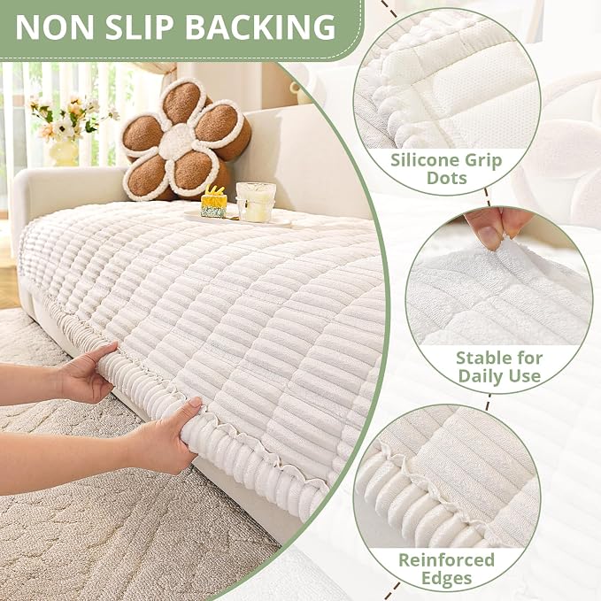 OstepDecor Couch Cover for Dogs, Washable Non Slip Sofa Cover for Pets, Soft Couch Covers for Sofa, Loveseat and Sectional, Furniture Protector Against Pet Hair & Scratches (35.4" x 63", White)
