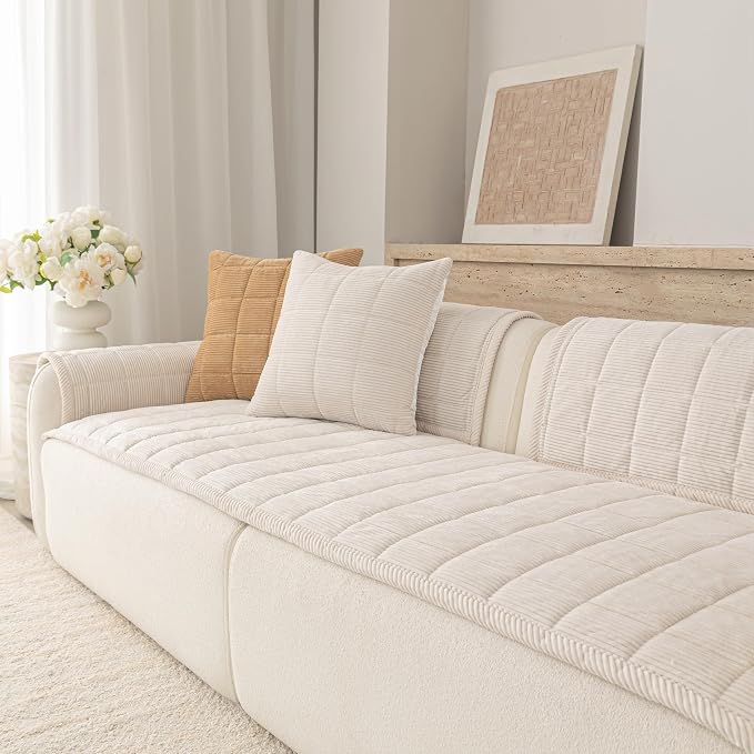 Premium Washable Couch Cover for Dogs, Non Slip Sectional Sofa Protector for L Shape Couch,Dog Couch Cover for Waterproof(1PC/27.6"x27.6",White)