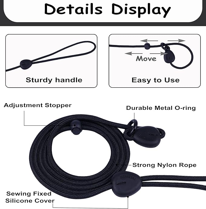6FT Heavy Duty Slip Lead - No Pull Dog Training Leash, Comfortable & Lightweight, Suitable for Small to Medium Dogs (Black)