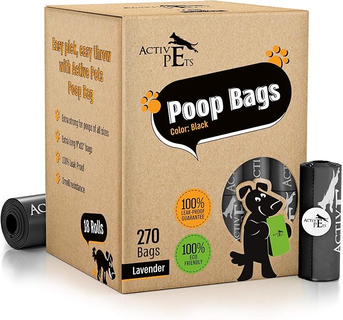 Active Pets Extra Thick Lavender-Scented Dog Waste Bags - Leak-Proof & Easy-Tear for Eco-Friendly Poop Disposal