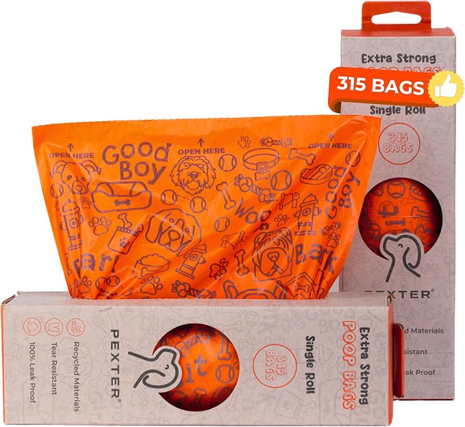 PEXTER Waste Station Bags – Large Roll Dog Poop Bags (315 Count) – Extra-Strong, Leak-Proof & Unscented – Fits Most Pet Waste Stations, Dog Station Bag & Outdoor Dispensers