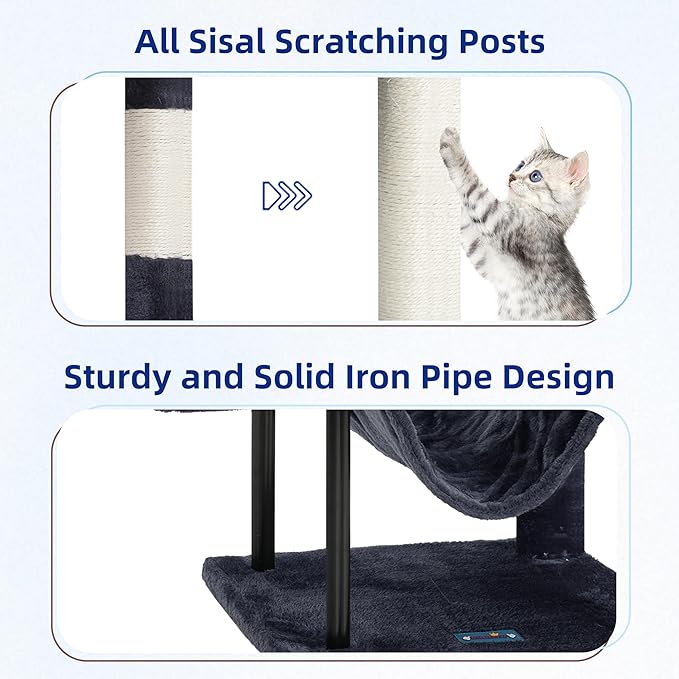 Gitelsnour Cat Tree, Cat Tower for Indoor Cats, 43.3 inch Cat Tree Tower with Sturdy Steel Tube, Hammock, Cat Condo for Small Cats and Kittens, Scratching Post, Smoky Gray GCT004SG