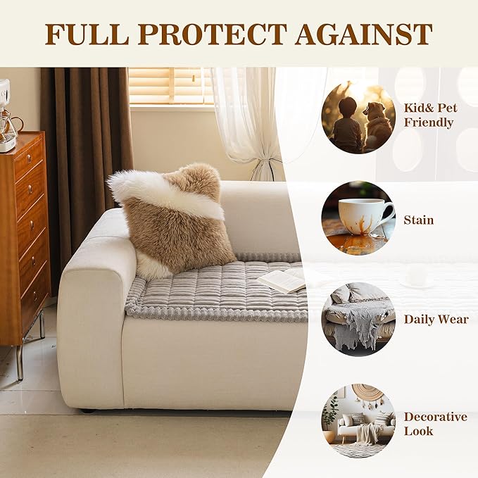 MYSKY HOME Couch Covers for 3 Cushion Sofa Pet Friendly, Couch Cover for Dogs, Sofa Covers for Pets Washable, Soft Non-Slip Sofa Slipcovers Furniture Protector Covers, Light Grey, 27.6" x 70.9"