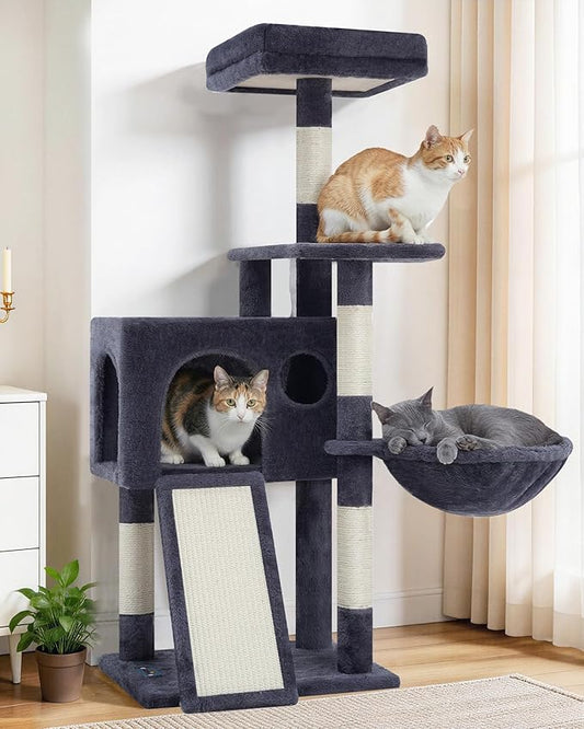 Gitelsnour Cat Tree, 42.1" Cat Tower for Indoor Kittens with Scratching Board and Posts, Multi-Level Cozy Cat Condo with 2 Perches, Hammock, Balls, Smoky Gray GCT005SG