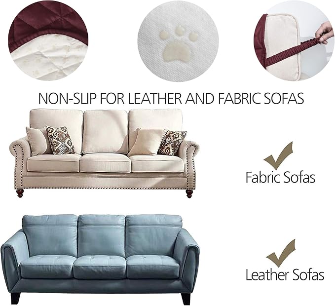 Ameritex Couch Sofa Slipcover 100% Waterproof Nonslip Quilted Furniture Protector Slipcover for Dogs, Children, Pets Sofa Slipcover Machine Washable (Burgundy, 68'')