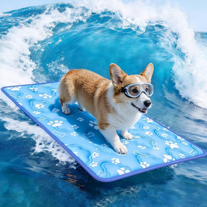 Dog Cooling Mat, Large Cooling Dog Bed Mat for Indoor & Outdoor, Q-Max>0.5, Machine Washable Non-Toxic Portable Pet Cooling Pad for Kennel, Crate, Car - L(36" x 27") - Blue