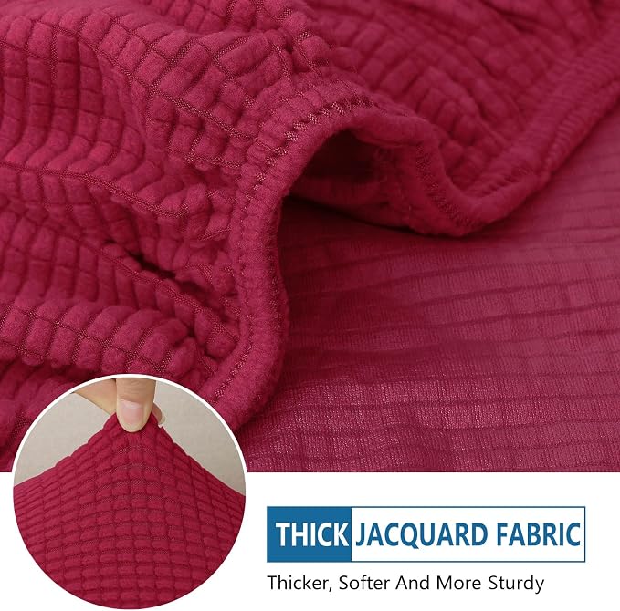 hyha Waterproof Couch Cushion Covers for Pets, Non Slip Sofa Seat Cover for Dogs Washable, Soft Thick Stretch Jacquard Fabric, Sofa Slipcovers with Elastic Bottom (1 Piece for Backrest L, Wine Red)