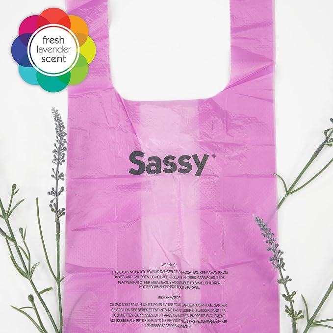 Sassy Disposable Diaper Sacks,Lavender Scented,Easy-To-Tie,Diaper Disposal or Pet Waste Bags,250 Count (Pack of 6)