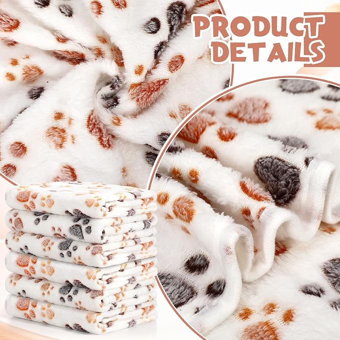 Tegeme 12 Pcs Pet Blankets 41 x 30 Inch Soft Fluffy Fleece Dog Cat Warm Paw Print Pattern Blankets Flannel Throw for Pets Dog Puppy Cat(White, Gray)