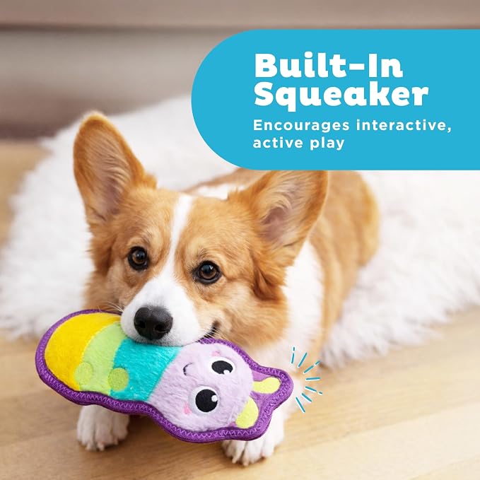 Outward Hound Tough Skinz Dog Toy, Durable Plush with 2X Lining, No Stuffing, Jumbo Squeaker, Caterpillar, 9.5"