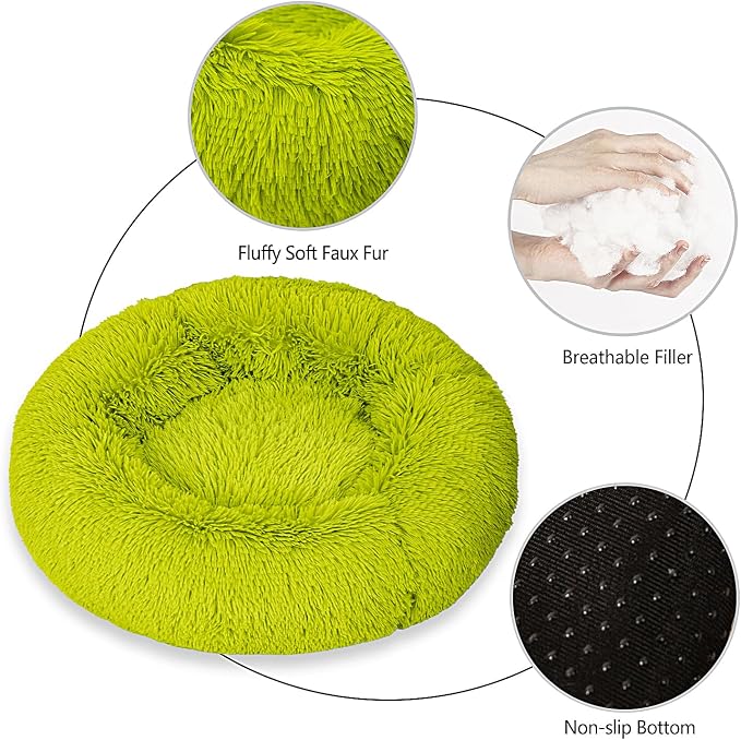 Calming Dog Bed for Medium Dogs Cats, Puppy 31'' Round Anti-Anxiety Warm Fluffy Plush Faux Fur Bed, Soft Anti-Slip Donut Washable, Cozy Medium Puppy Bed, Fits up to 50 lbs Pets