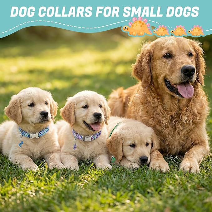 3 Pack Dinosaur Dog Collars for Small Dogs Cute Dog Collars with Pendant for Boy Male Dogs Dinosaur Puppy Pet Collar