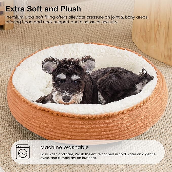 Love's cabin Round Donut Cat and Dog Cushion Bed, 24in Pet Bed for Small or Medium Dogs, Anti-Slip & Water-Resistant Bottom, Soft Durable Fabric Pet Beds, Washable Calming Cat Bed Orange