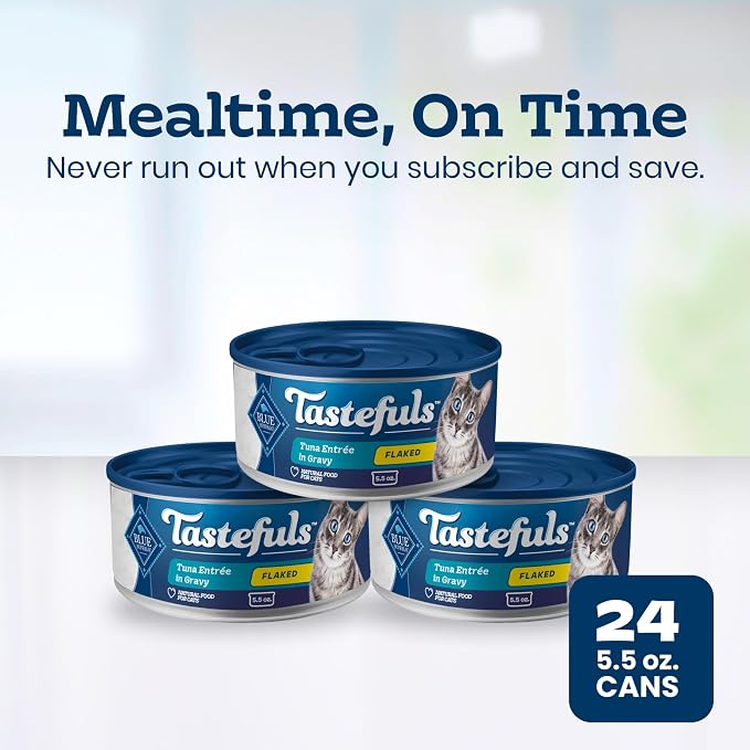 Blue Buffalo Tastefuls Flaked Wet Cat Food, Made with Natural Ingredients, Tuna Entrée in Gravy, 5.5-oz Cans (24 Count)