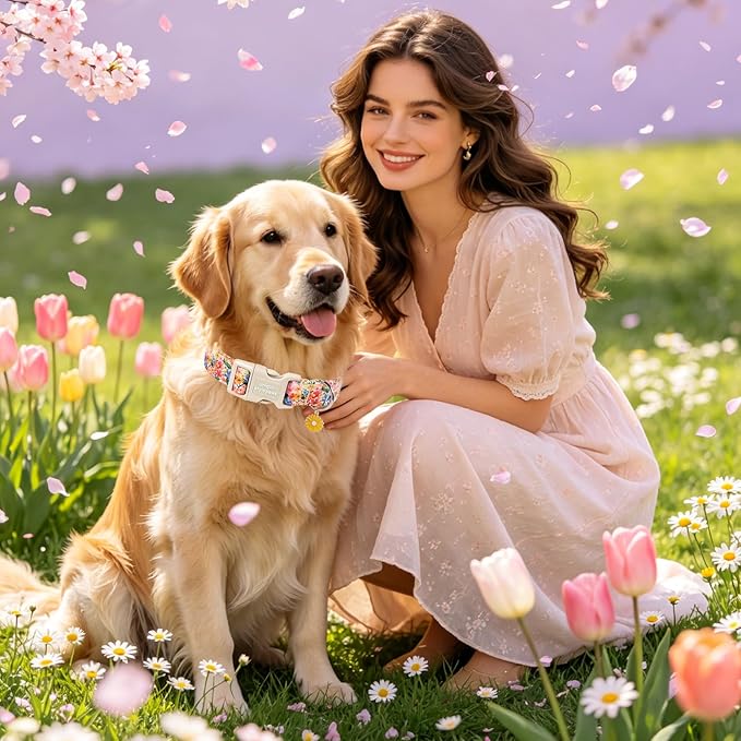 Unique style paws Dog Collar Plastic Buckle with Pendant Colorful Flower Puppy Collar for Spring Summer Blossoms Floral for Small Medium Large Boys Girls Dogs
