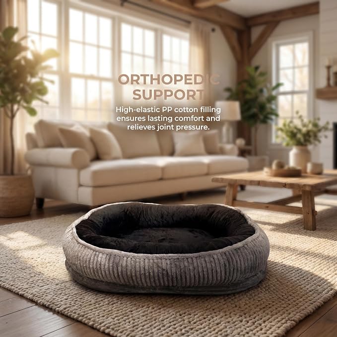 Calming Dog Bed for Medium Dogs 26"x19" - Orthopedic Washable Pet Bed with Anti-Slip Bottom, Indoor Soft Cat Bed with Removable Cover (Black)
