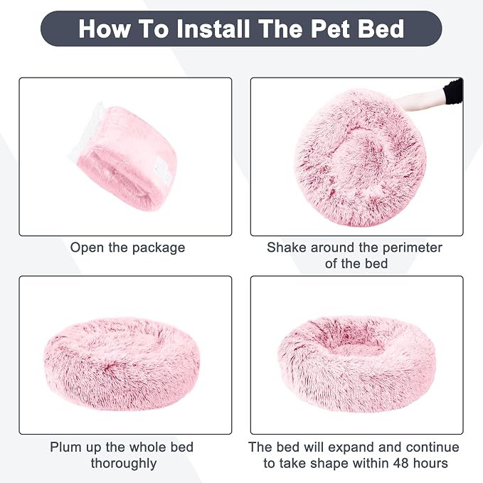 ELSKER&HOME Calming Dog Bed,Donut Washable Warming Soft Round 39 inches Dog Beds for Large Dogs,Anti-Anxiety Fluffy Plush Cushion Bed Fits up to 120 lbs Pets,Pink