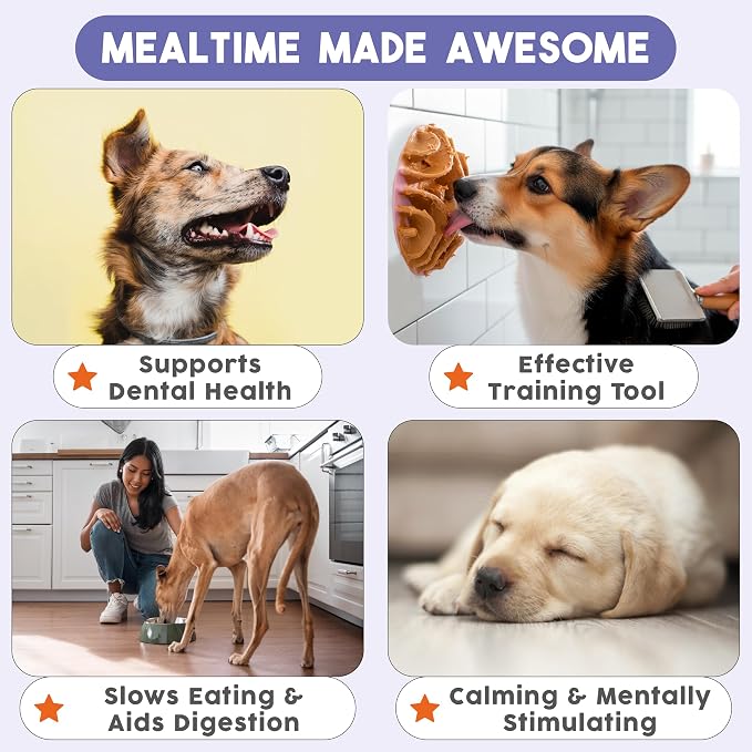 Awoo Great Vibes - Silicone Slow Feeder for Dog Bowls Over 5.5 Inches - Non-Slip, Wet and Dry Food-Compatible Pet Dish with Suction Cups - Extends Mealtime for Fast Eaters - Dishwasher Safe (Almond)