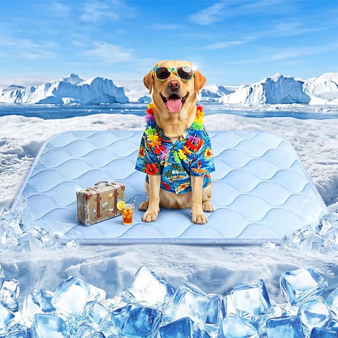 Dog Cooling Mat for Large Dogs, Long-Lasting Cool Pad for Dogs Outdoor & Indoor Use with Ice Silk Fabric & Waterproof Cover, Summer Cooling Pet Bed 36" x 26", Non-Slip Washable Pet Blanket