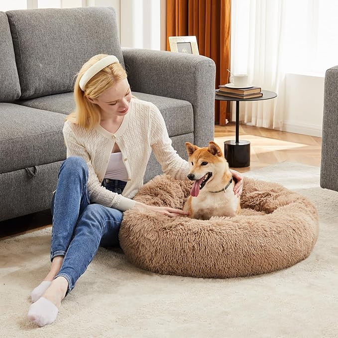 Dog & Cat Bed for Indoor Cats Calming Donut Bed Puppy Kitten Washable Round Fluffy Pet for Small Medium Dogs and Cats