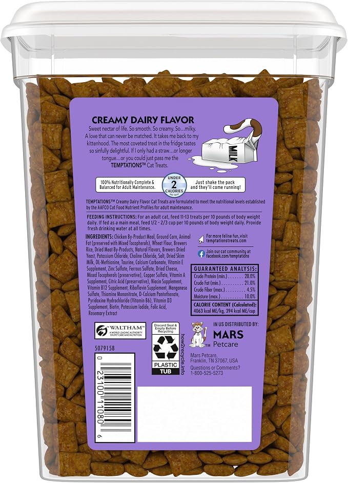 Temptations Cat Treats, Classic Crunchy and Soft Cat Treats, Creamy Dairy Flavor, 16 oz. Tub
