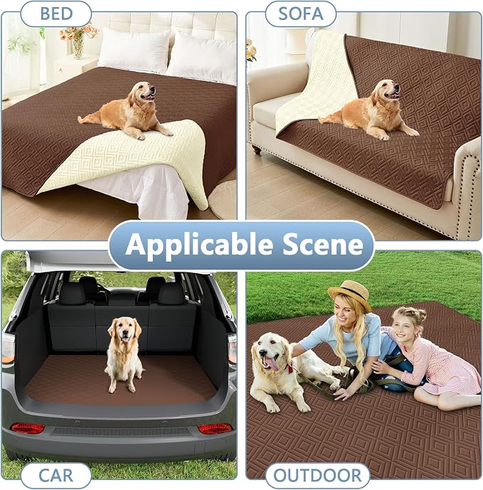hyha Waterproof Dog Blanket, Soft Dog Bed Cover Pet Blankets, Waterproof Sofa Couch Cover for Dogs Washable, Reversible Pet Couch Covers for Sofa Furniture (82x102 Inch, Brown/Beige)