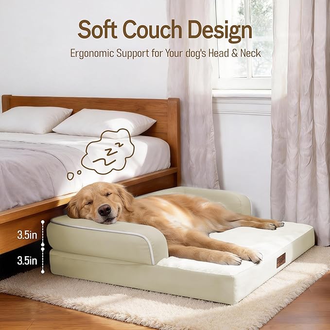 Comfort Expression Washable Orthopedic Large Sized Dogs - Huge Large Dog Bed with Removable & Waterproof Cover Soft Pet Couch with Foam Support for Big Size Dogs with Bolster, 45x35