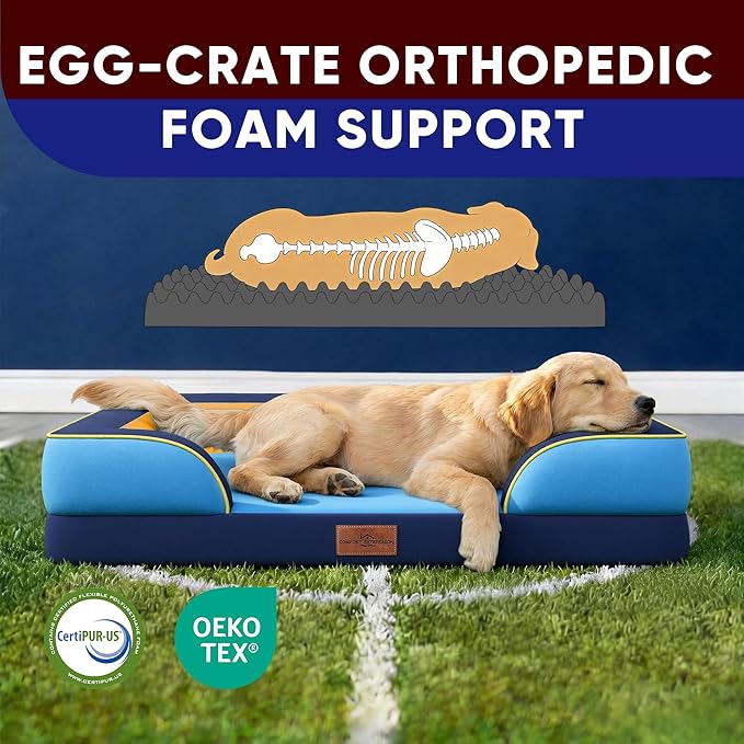 Comfort Expression Orthopedic Dog Bed for Extra Large Dogs 45x35 Inch, Waterproof Egg Crate Foam XL Pet Bed with Bolsters, Dog Couch with Washable Cover & Non-Slip Bottom, Houston