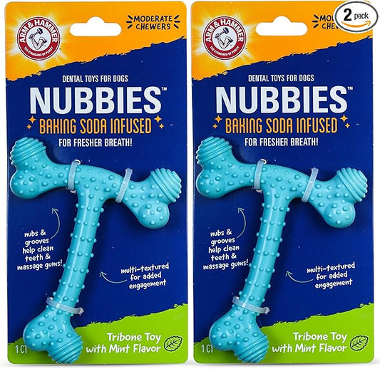 Arm & Hammer Nubbies T-Bone Dental Dog Chew Toy with Peanut Butter Flavor, Textured Chew Toy Designed to Help Clean Teeth and Support Oral Care for Dogs Up to 35 lbs - 2 Pack
