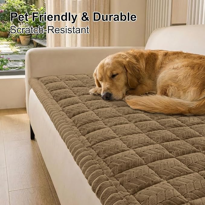 Smiry Couch Cover for Dogs, Non Slip Fuzzy Pet Sofa Covers Washable for Sectional Couch, Soft Thick Furniture Protector for Cats Dogs, Against Fur, Dirt, Scratch Resistant (Mocha Brown, 43"x63")