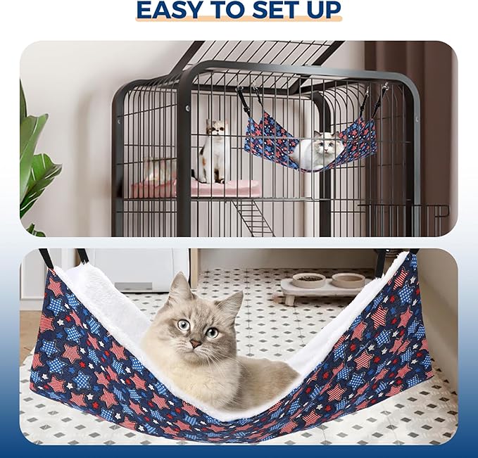 Admaison Cat Hammock for Cage Hanging Reversible 2Pack,Pet Hammock Bed Adjustable,Soft Sleeping Hammock for Cats,Ferret,Puppy,Rabbits,Small Animals (M, Stars)