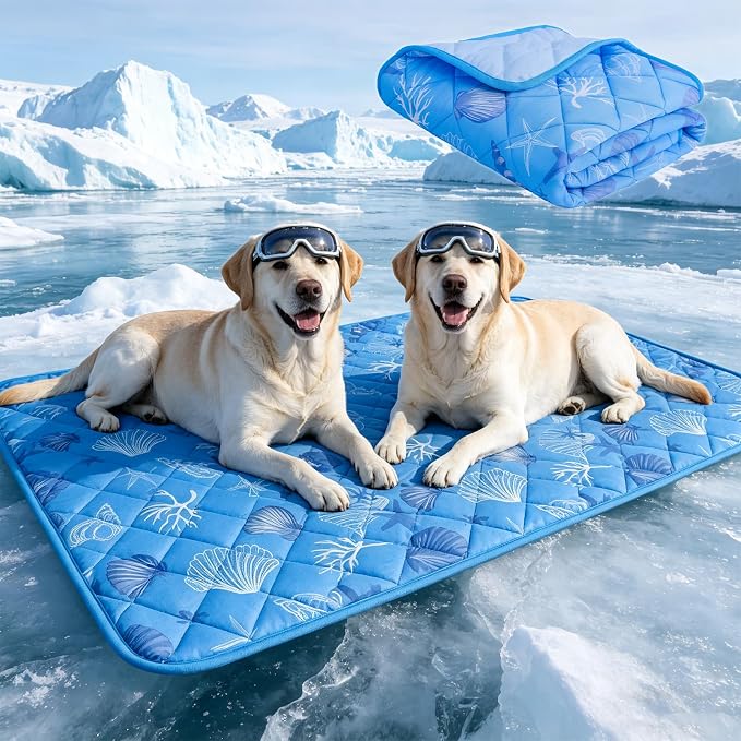 EXPAWLORER Dog Cooling Mat,Foldable Cooling Dog Bed for Summer,Pet Self-Cooling Pad for Dogs and Cats,Sleeping Dog Blanket for Crates,Kennels and Cars (Indoor and Outdoor Use),Machine Washable,Ocean