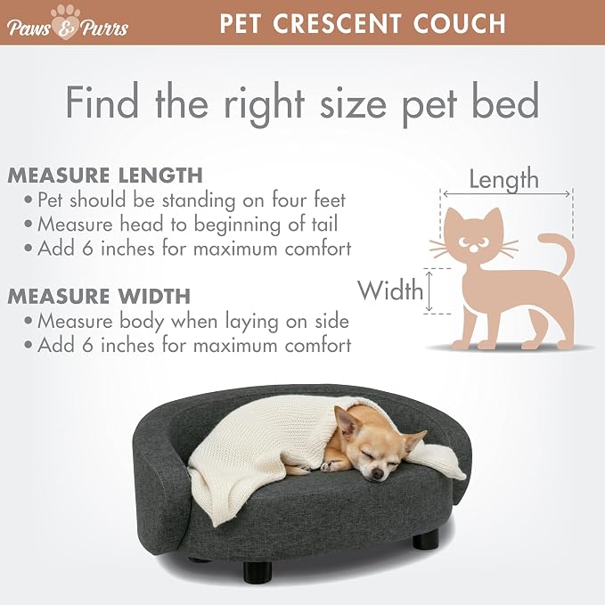 Paws & Purrs Arc Crescent Back Sofa Style Pet Bed, Dog & Cat Modern Couch with Tufted Cushion & Armrest, Stylish Indoor Pet Furniture, Dark Gray