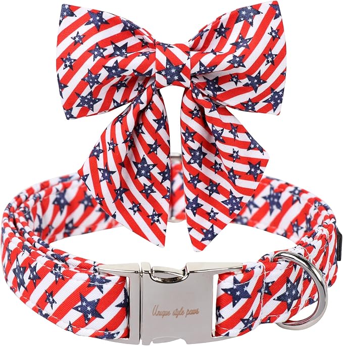 Unique style paws Independence Day Dog Collar with Bowtie Striped Star Puppy Collar for Small Medium Large Boys Girls Dogs