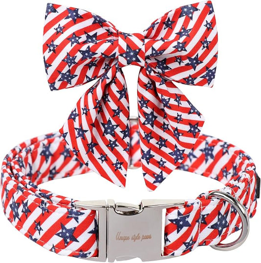 Unique style paws Independence Day Dog Collar with Bowtie Striped Star Puppy Collar for Small Medium Large Boys Girls Dogs