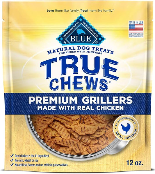 Blue Buffalo True Chews Premium Grillers Dog Treats, Made in the USA with Natural Ingredients, Chicken, 12-oz Bag
