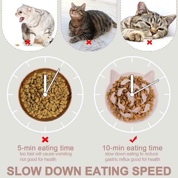 Silicone Cat Slow Feeder, Elevated Slow Feeder Bowl Tilt Design, Suitable for Dry and Wet Food, Adjustable Angle, Cat Food Puzzle with Suction Cup(Pink)