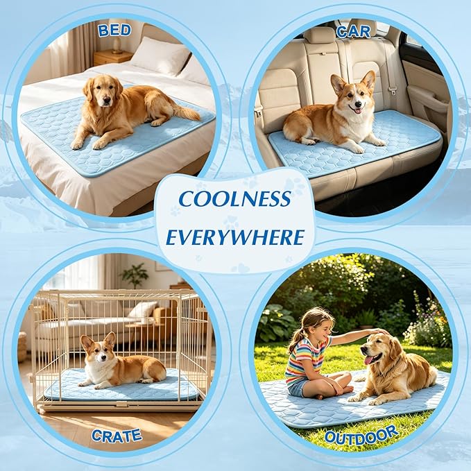 Cooling Mat for Dogs, Thick Breathable Dog Cooling Mat Q-MAX>0.45, Dog Cooling Bed Chill Cool Fiber & Non-Slip Bottom Cold Crate Pad Kennel Bed for Dog Puppy and Cat, Non-Toxic, Foldable & Washable