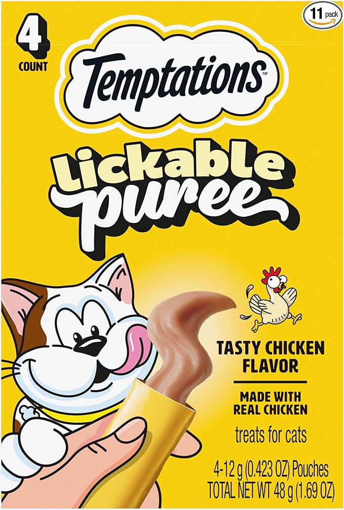 Temptations Creamy Puree Squeezable Lickable Cat Treats, Wet Cat Treats with Chicken, 0.42 oz. Tubes, 4 Count, Pack of 11 (44 Total)